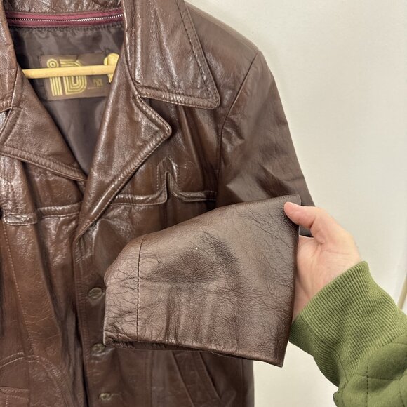 Vintage Rice Men 42 Brown Cabretta Leather 70s Jacket Coat Lined Sheepskin - Picture 2 of 12